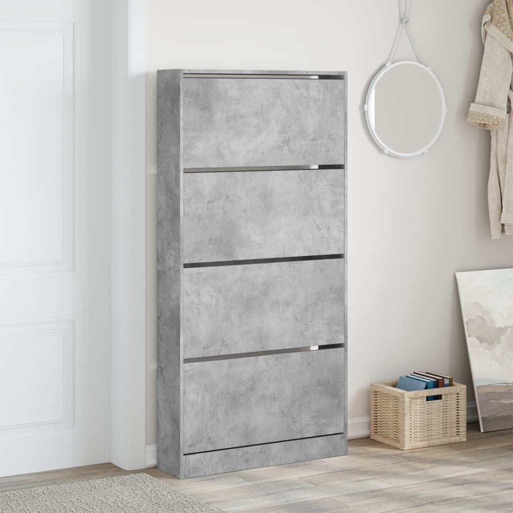 Skoskap med 4 vippeskuffer betonggrå 80x21x163,5 cm
