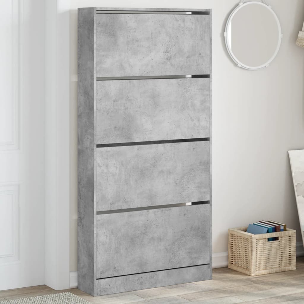Skoskap med 4 vippeskuffer betonggrå 80x21x163,5 cm