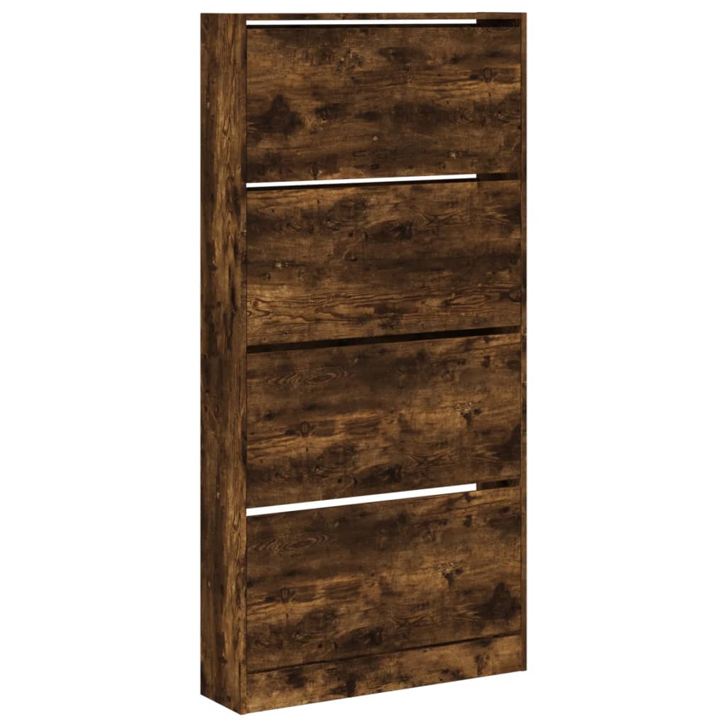 Skoskap med 4 vippeskuffer røkt eik 80x21x163,5 cm