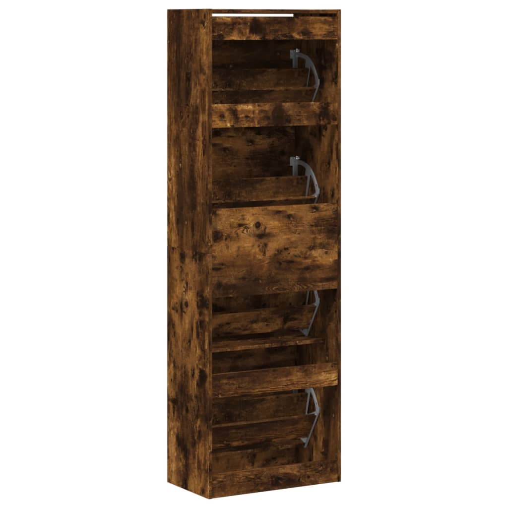 Skoskap med 4 vippeskuffer røkt eik 60x34x187,5 cm