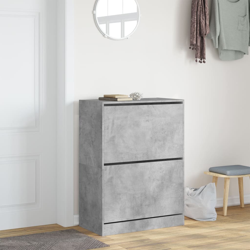 Skoskap med 2 vippeskuffer betonggrå 80x42x108 cm