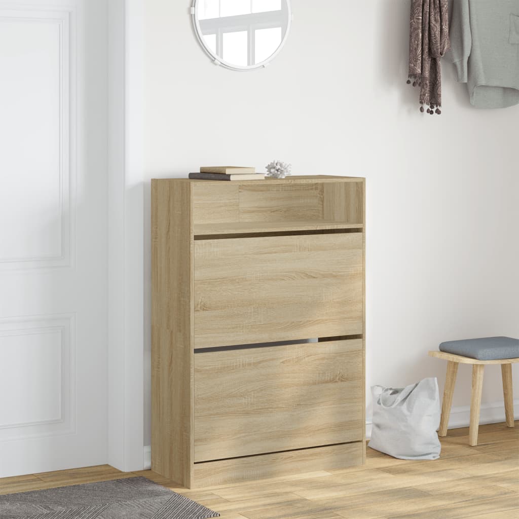 Skoskap med 2 vippeskuffer sonoma eik 80x34x116 cm