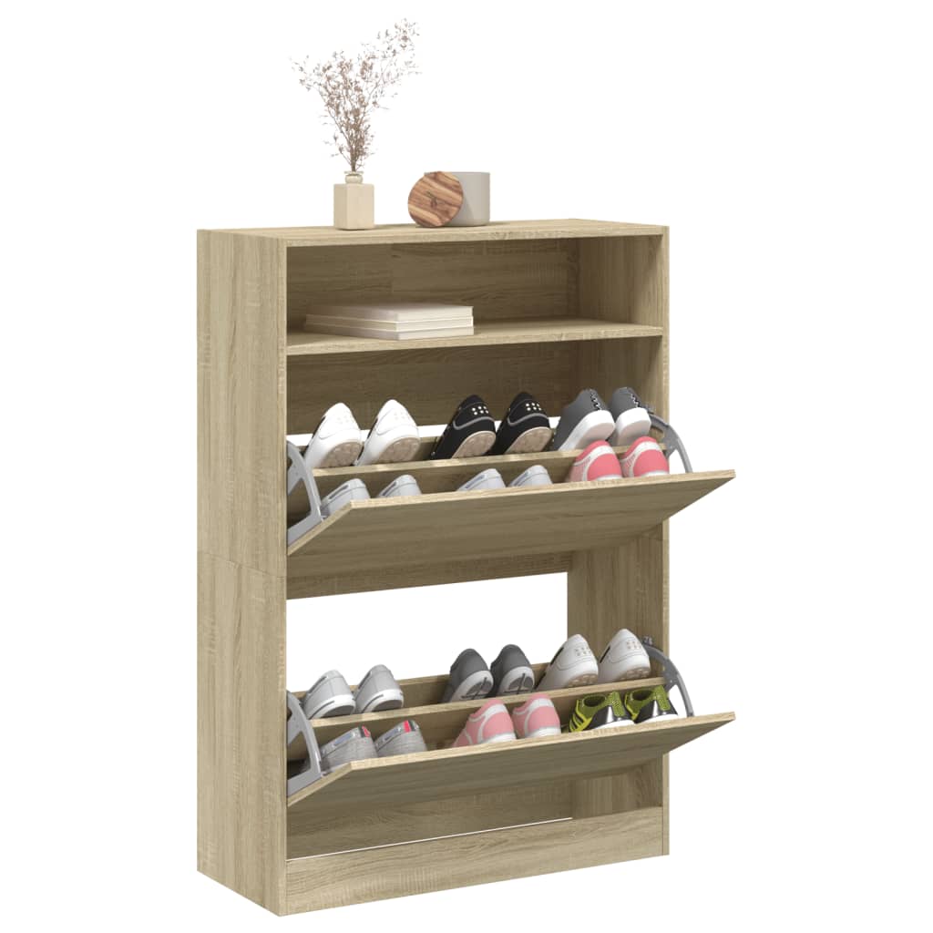 Skoskap med 2 vippeskuffer sonoma eik 80x34x116 cm