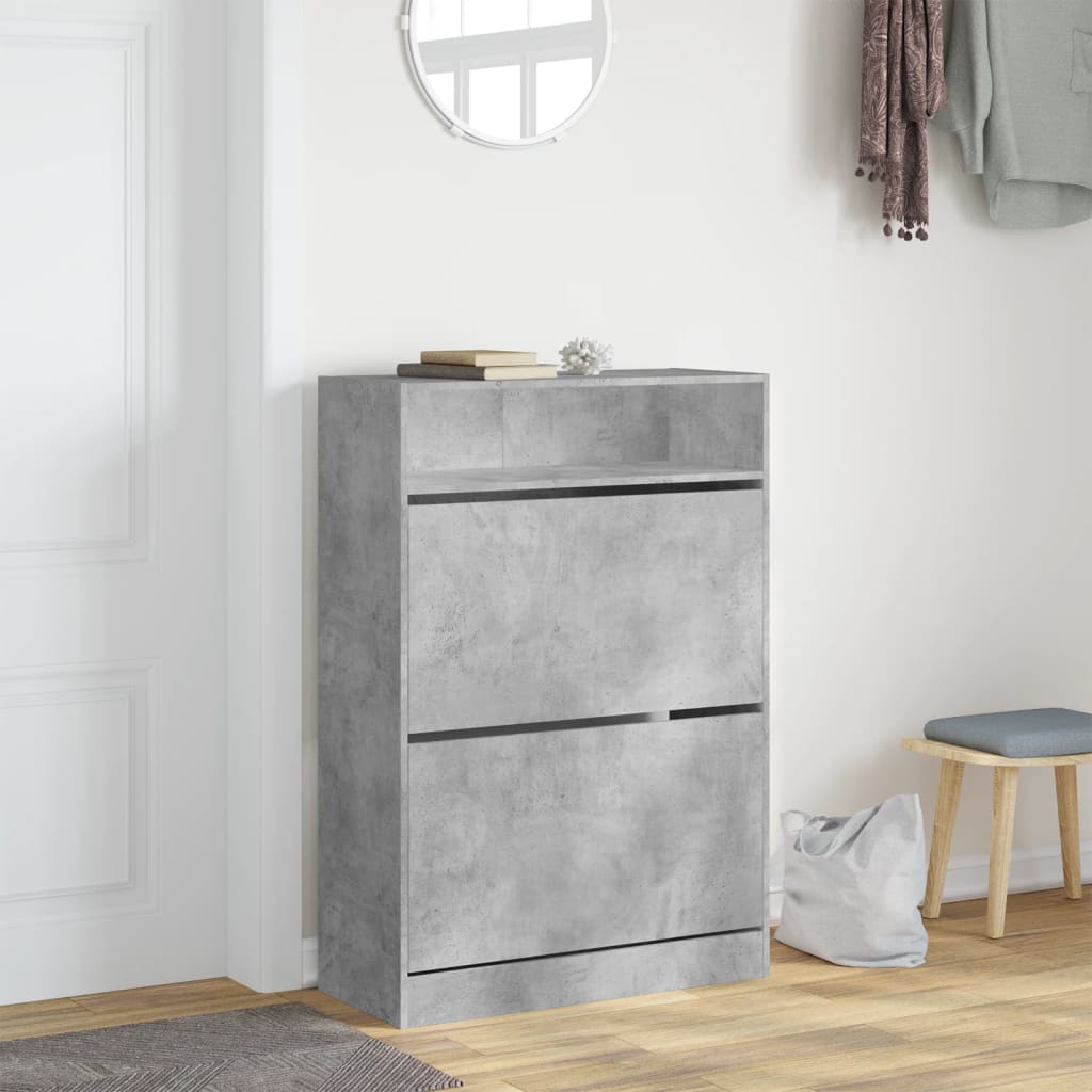 Skoskap med 2 vippeskuffer betonggrå 80x34x116 cm