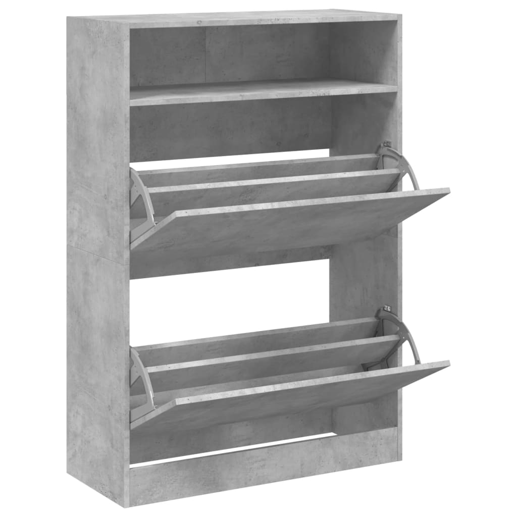 Skoskap med 2 vippeskuffer betonggrå 80x34x116 cm