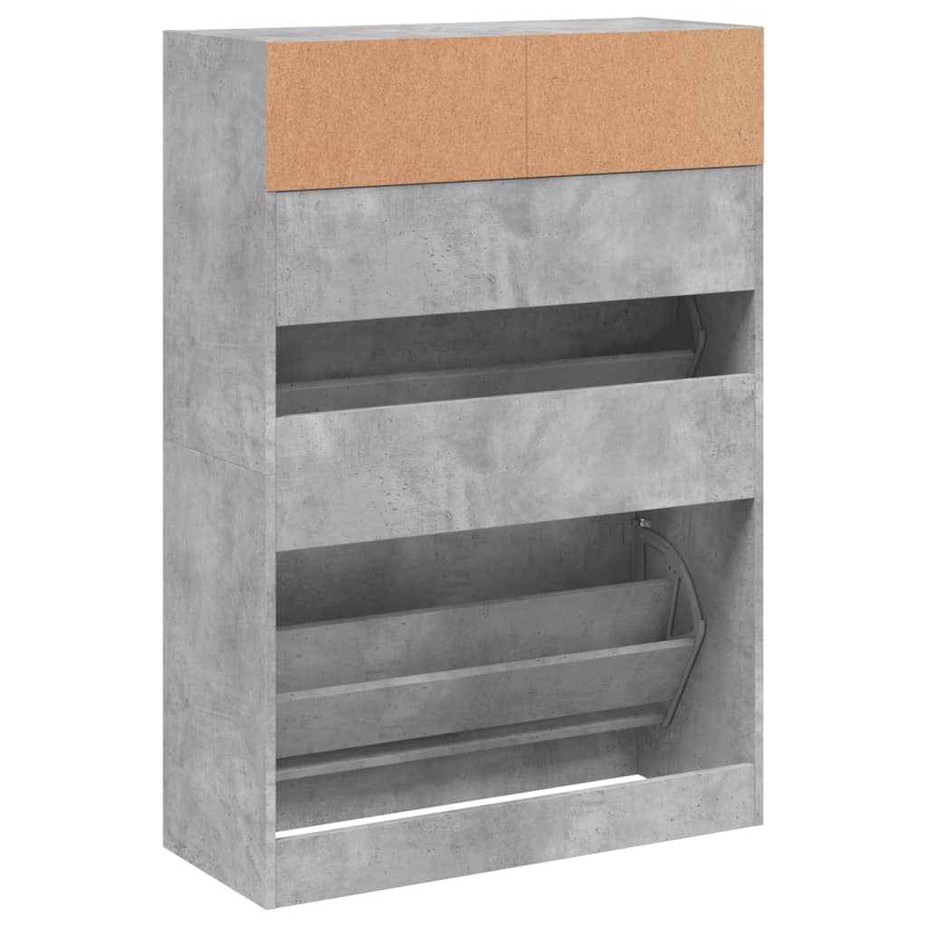 Skoskap med 2 vippeskuffer betonggrå 80x34x116 cm