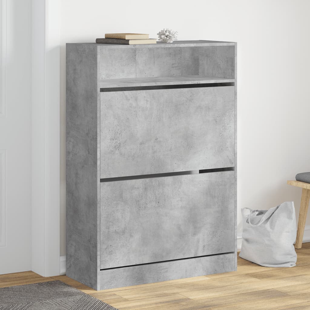 Skoskap med 2 vippeskuffer betonggrå 80x34x116 cm