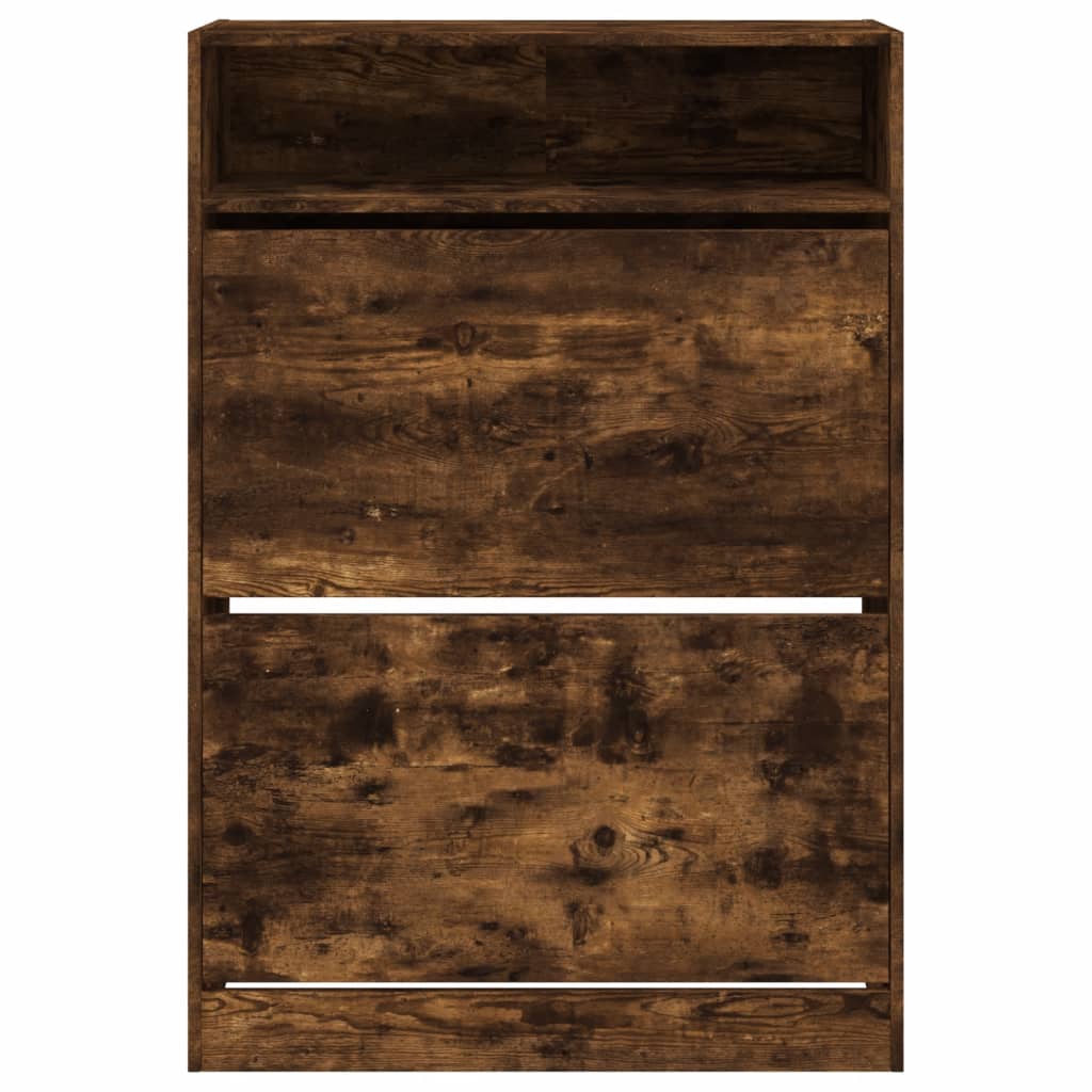 Skoskap med 2 vippeskuffer røkt eik 80x34x116 cm