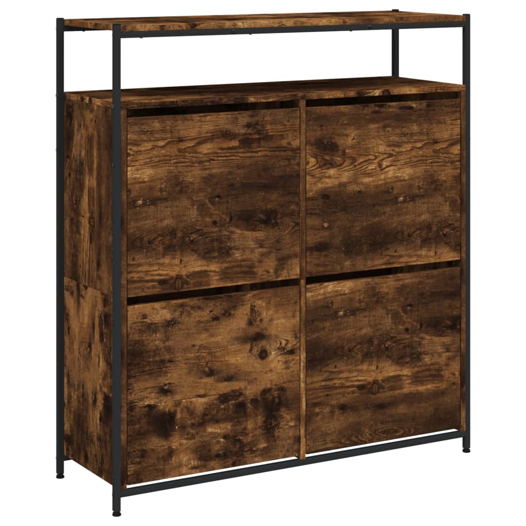 Skoskap med 4 vippeskuffer røkt eik 100x34x112 cm