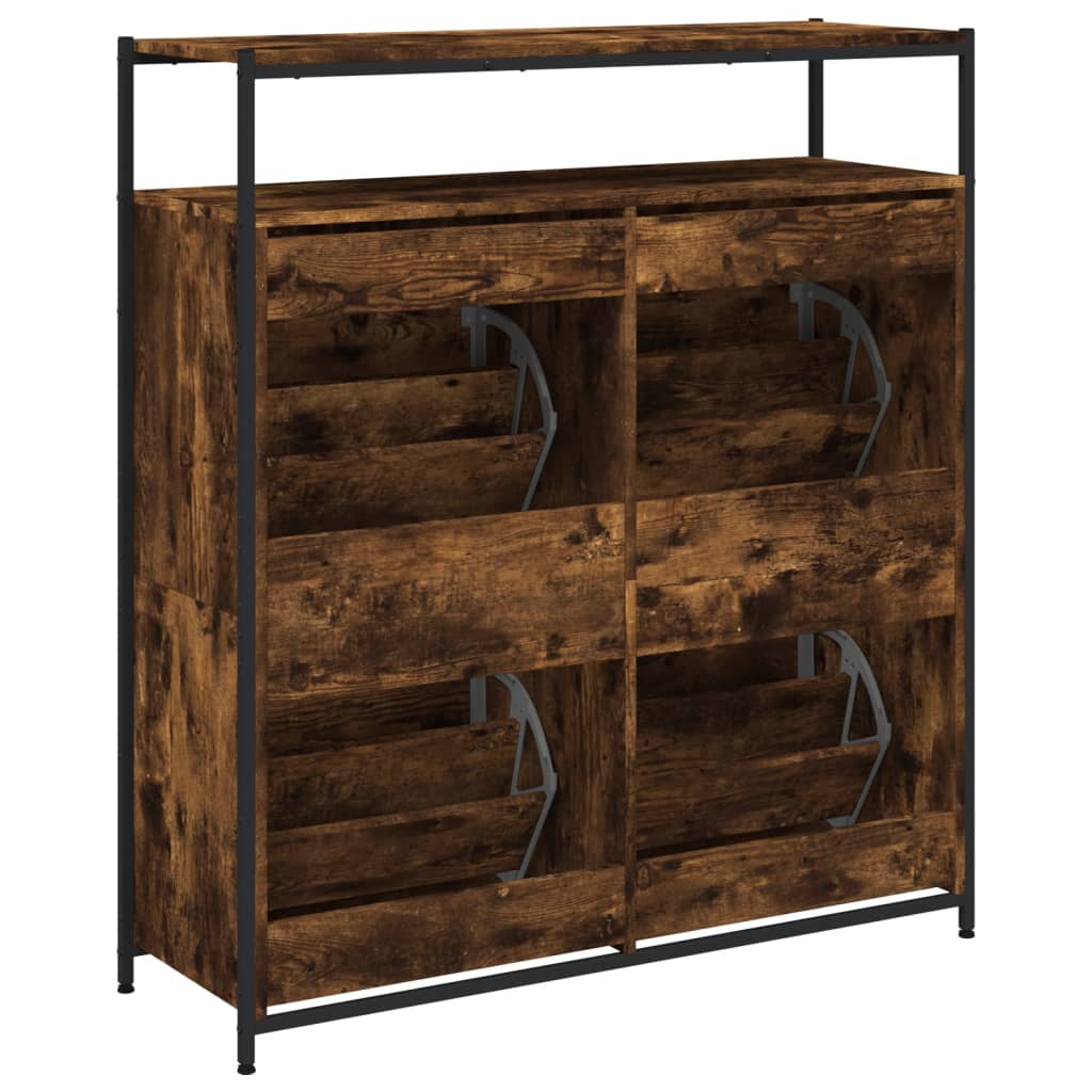 Skoskap med 4 vippeskuffer røkt eik 100x34x112 cm