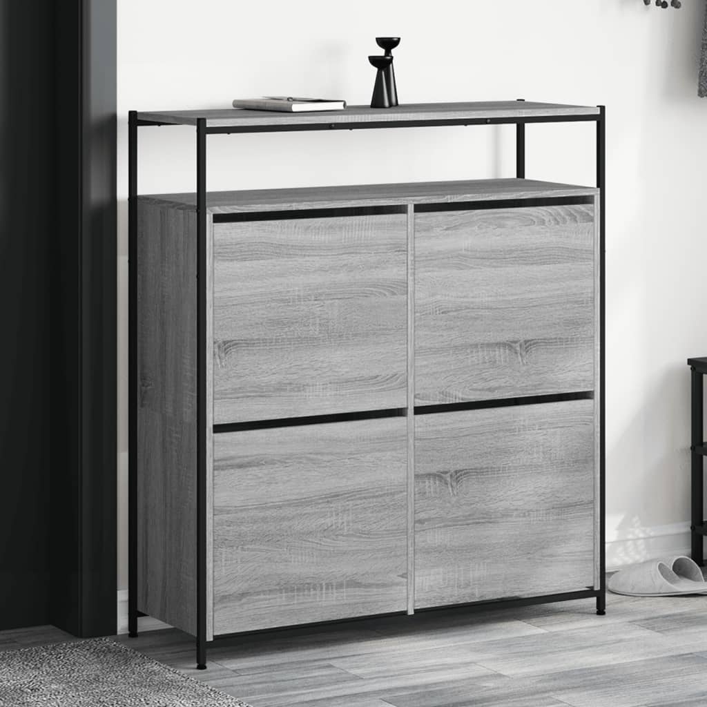 Skoskap med 4 vippeskuffer grå sonoma 100x34x112 cm