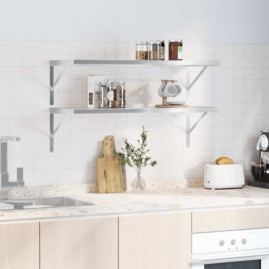 Vegghyller 2 stk 100x40 cm sølv rustfritt stål