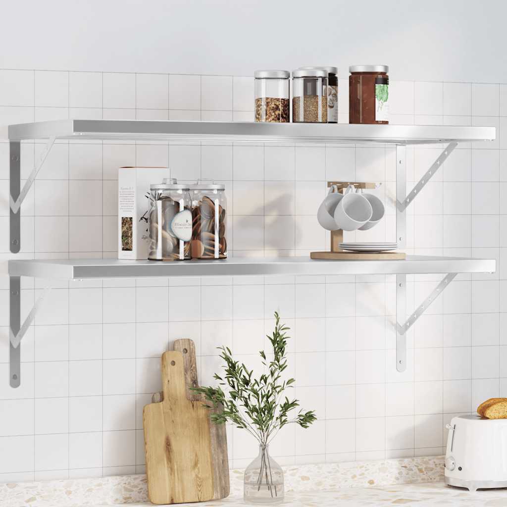 Vegghyller 2 stk 100x40 cm sølv rustfritt stål vidaXL