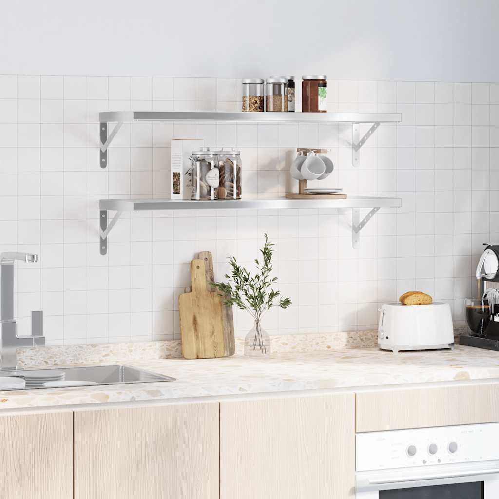 Vegghyller 2 stk 100x30 cm sølv rustfritt stål vidaXL