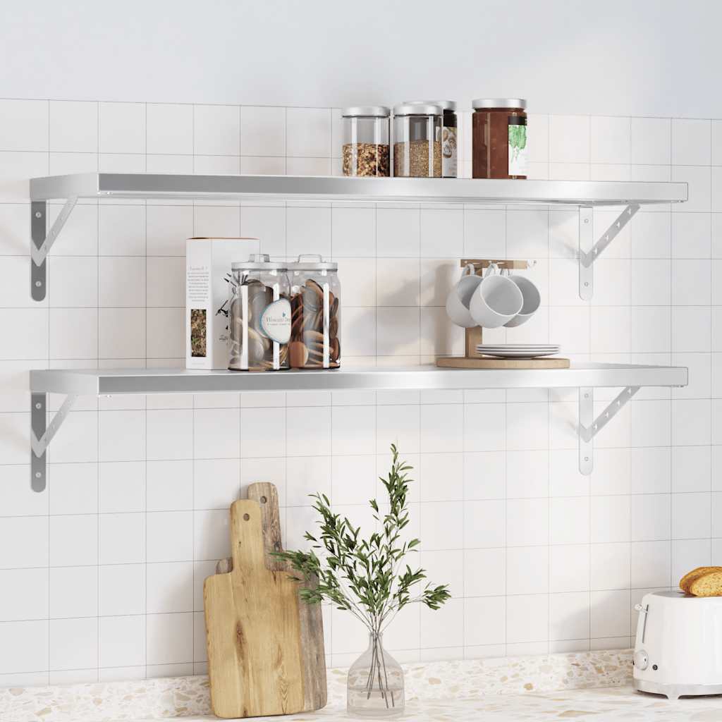 Vegghyller 2 stk 100x30 cm sølv rustfritt stål vidaXL