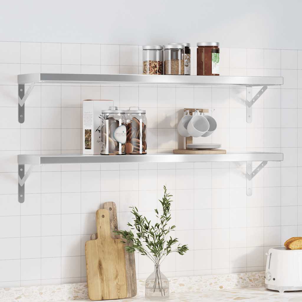 Vegghyller 2 stk 100x23,5 cm sølv rustfritt stål vidaXL