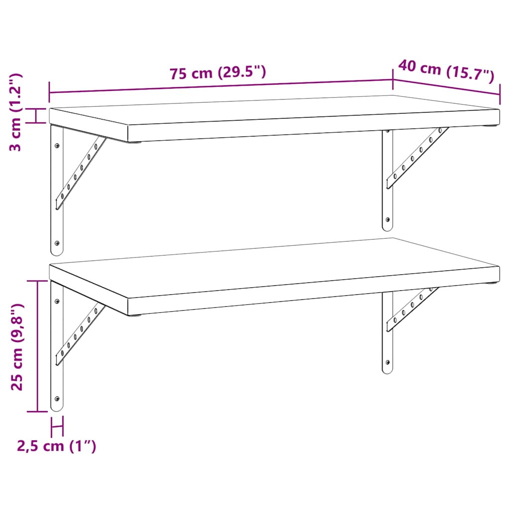Vegghyller 2 stk 75x40 cm sølv rustfritt stål