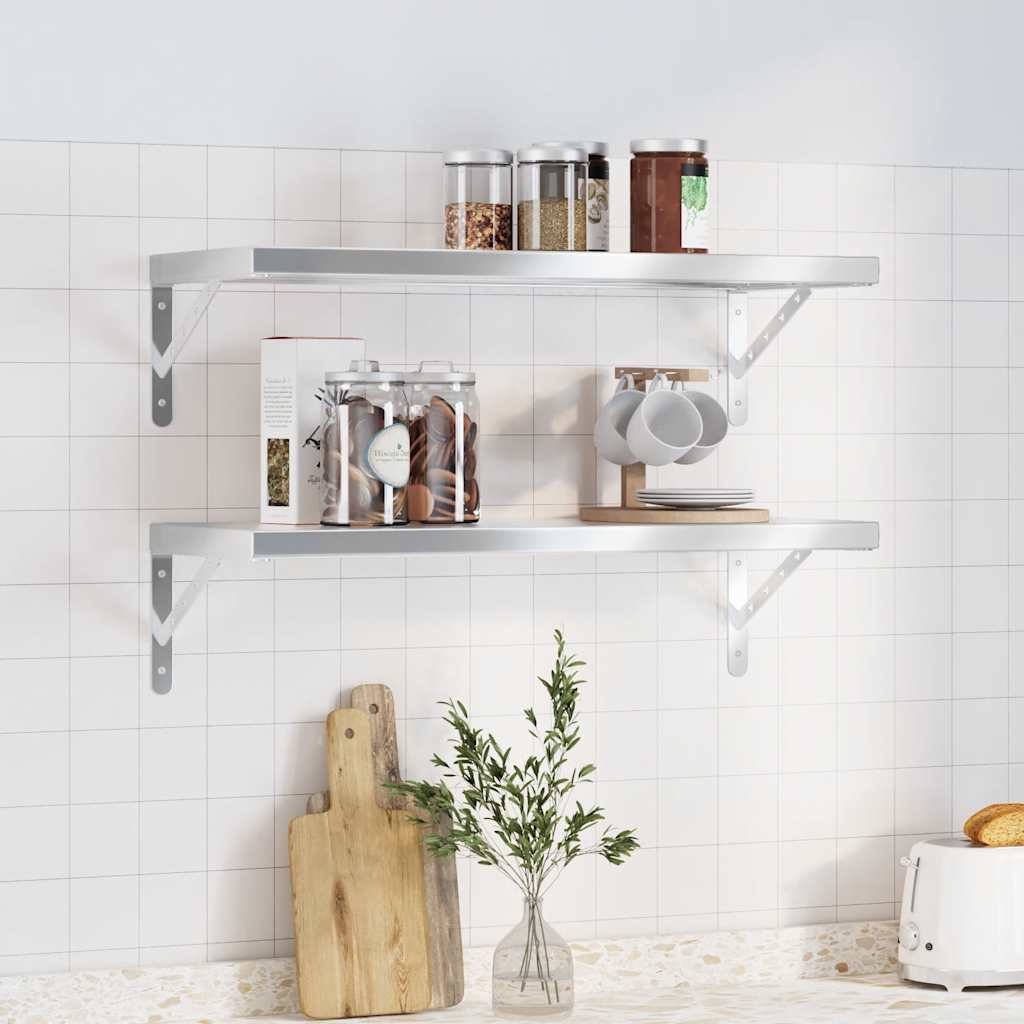 Vegghyller 2 stk 75x30 cm sølv rustfritt stål