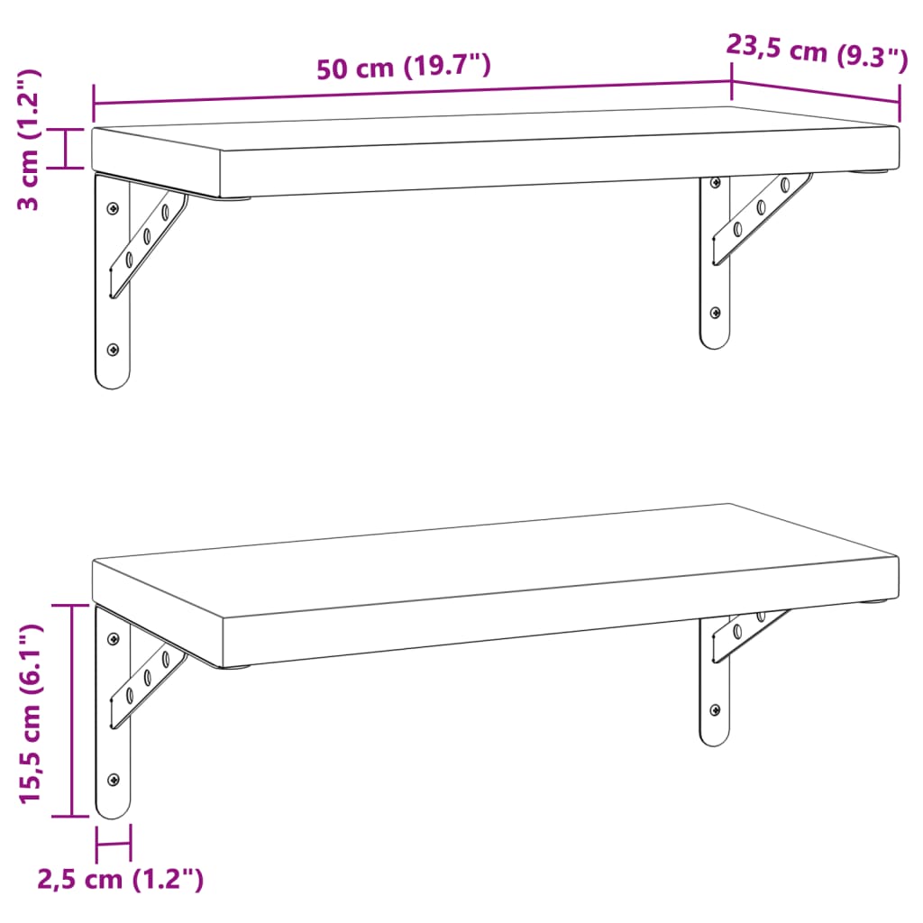 Vegghyller 2 stk 50x23,5 cm sølv rustfritt stål