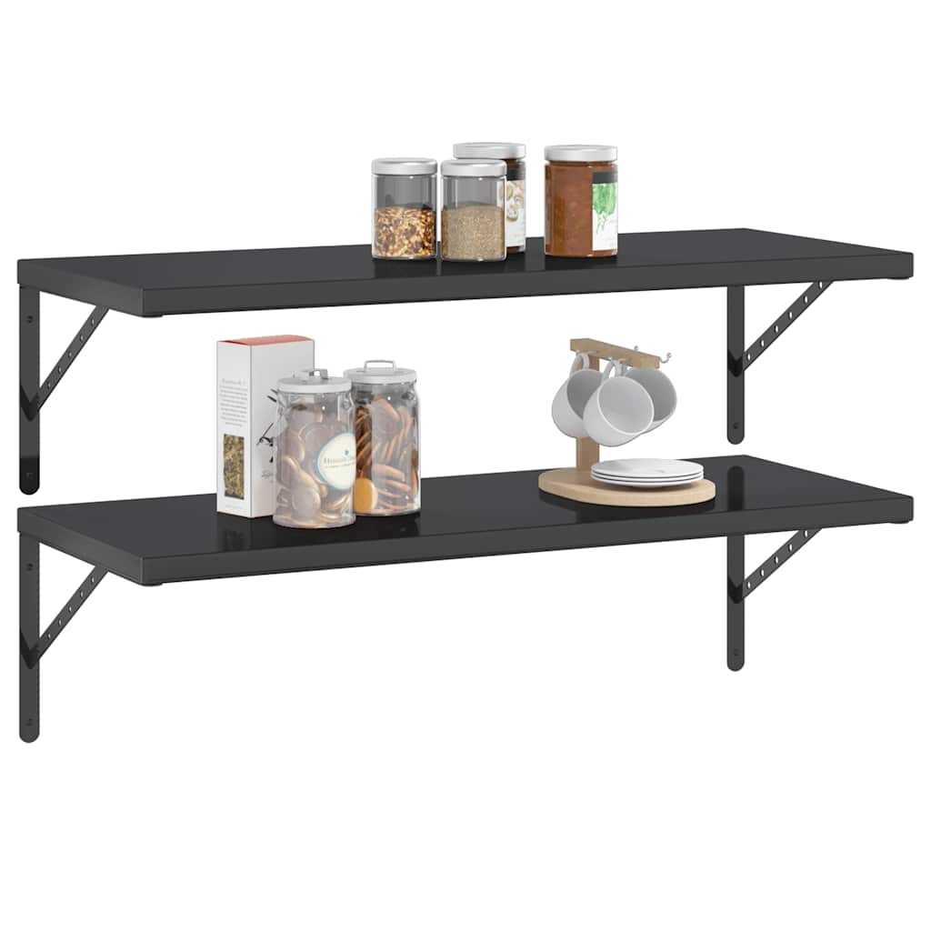 Vegghyller 2 stk 100x40 cm svart rustfritt stål
