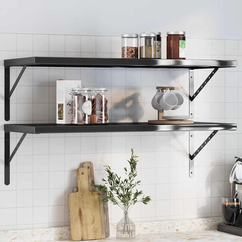 Vegghyller 2 stk 100x40 cm svart rustfritt stål