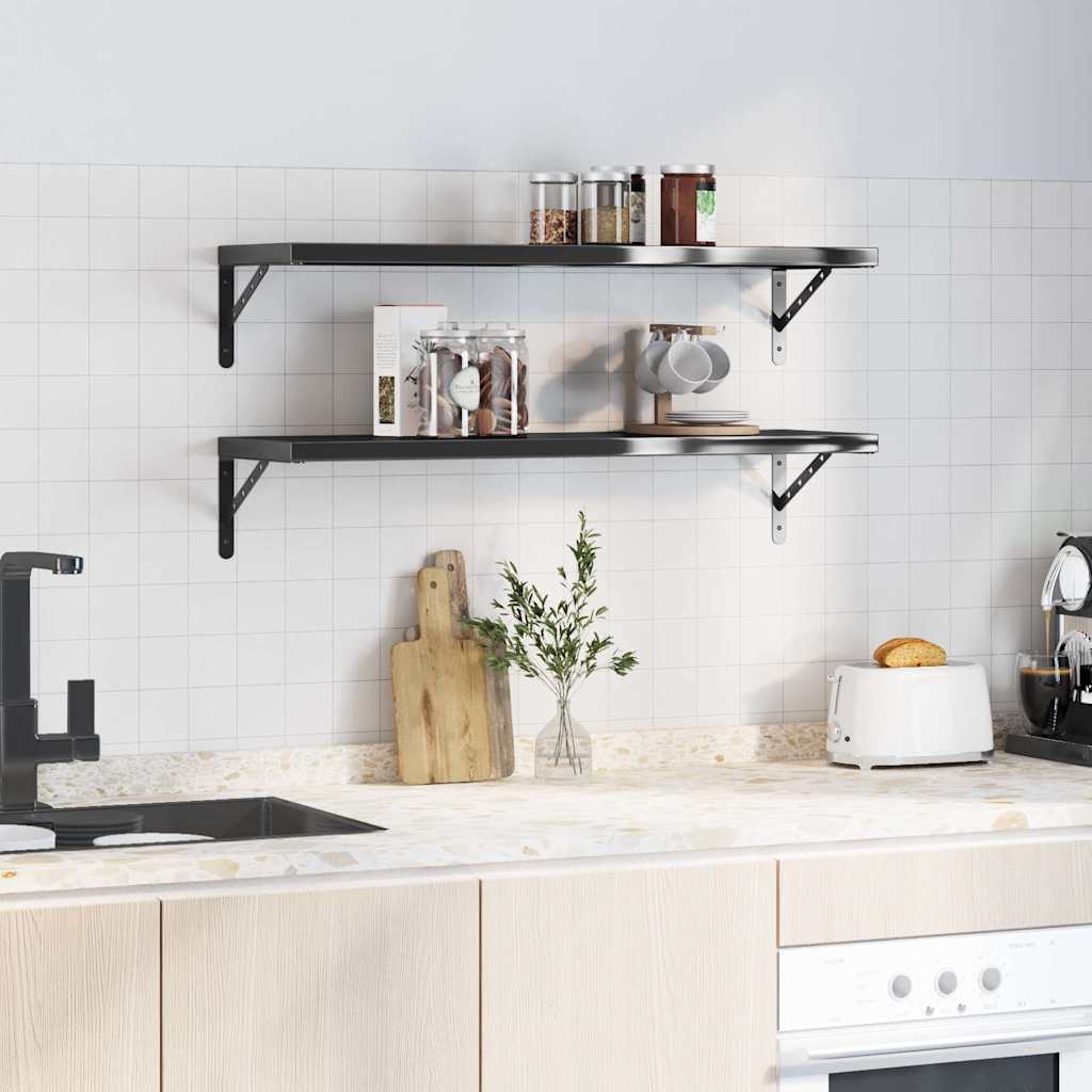 Vegghyller 2 stk 100x30 cm svart rustfritt stål vidaXL