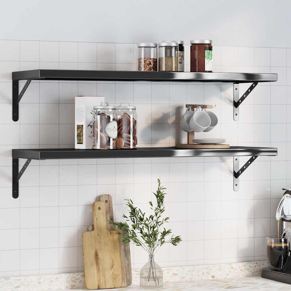Vegghyller 2 stk 100x30 cm svart rustfritt stål vidaXL