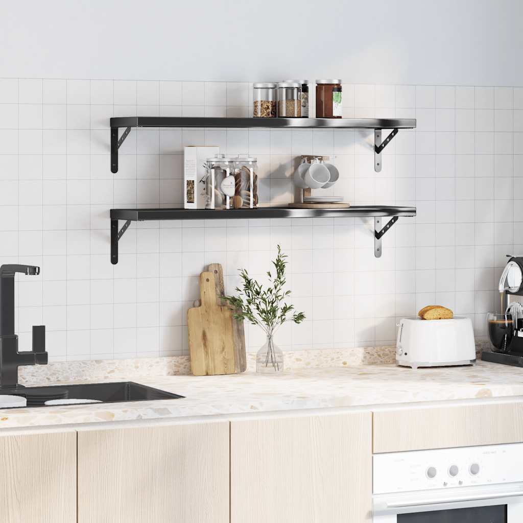 Vegghyller 2 stk 100x23,5 cm svart rustfritt stål