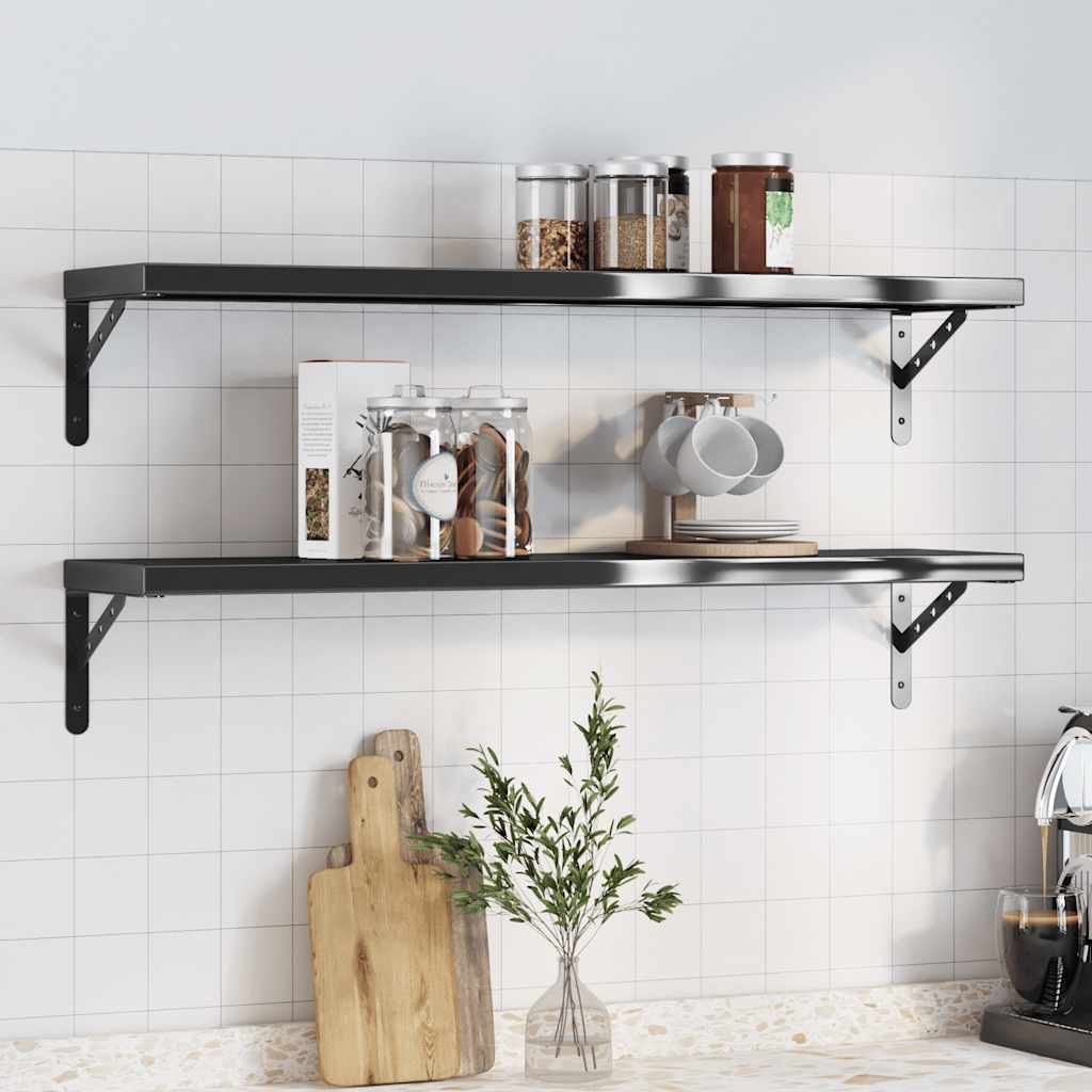 Vegghyller 2 stk 100x23,5 cm svart rustfritt stål