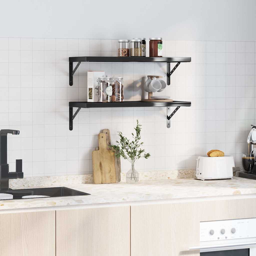 Vegghyller 2 stk 75x30 cm svart rustfritt stål