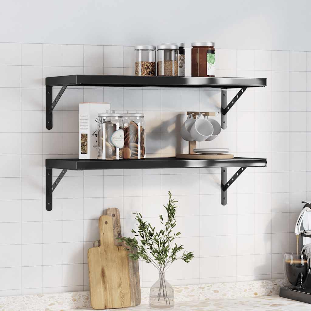Vegghyller 2 stk 75x30 cm svart rustfritt stål