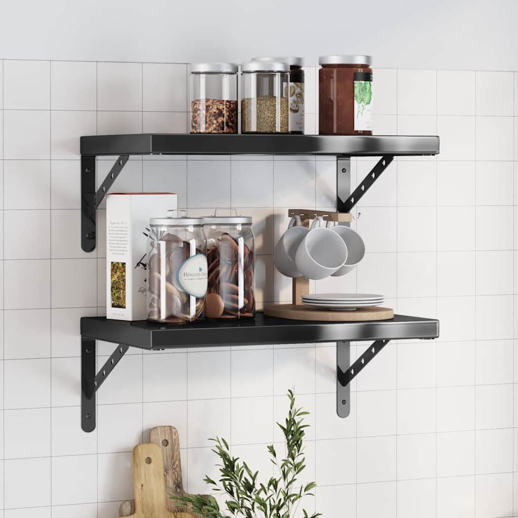 Vegghyller 2 stk 50x30 cm svart rustfritt stål