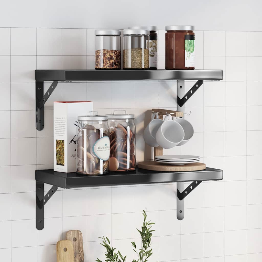 Vegghyller 2 stk 50x23,5 cm svart rustfritt stål