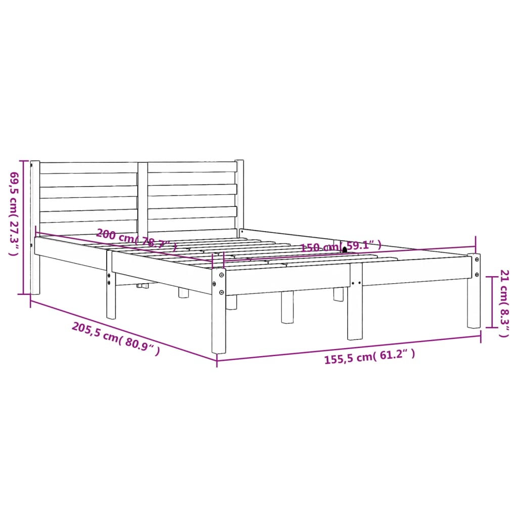 Sengeramme uten madrass brun 150x200 cm heltre furu