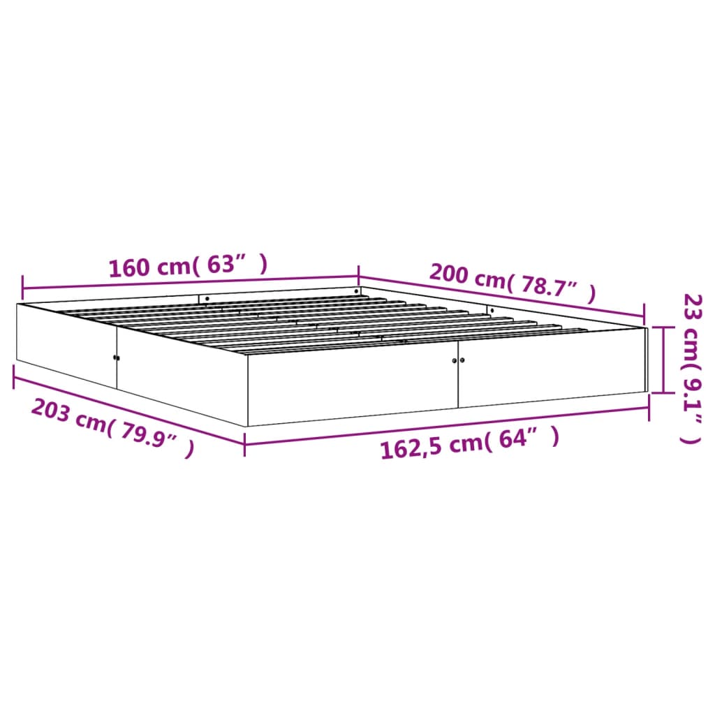 Sengeramme uten madrass voksbrun 160x200 cm heltre furu