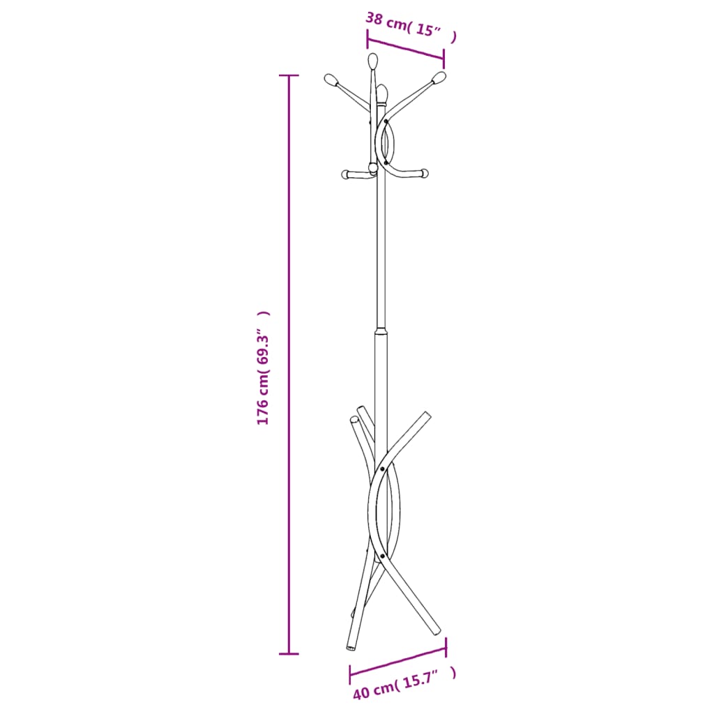 Stumtjener svart 176 cm pulverlakkert jern