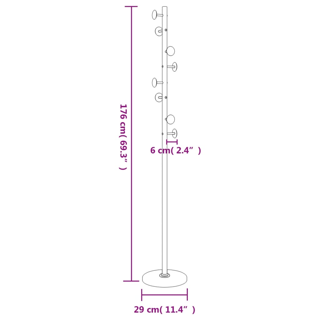 Stumtjener svart 176 cm pulverlakkert jern