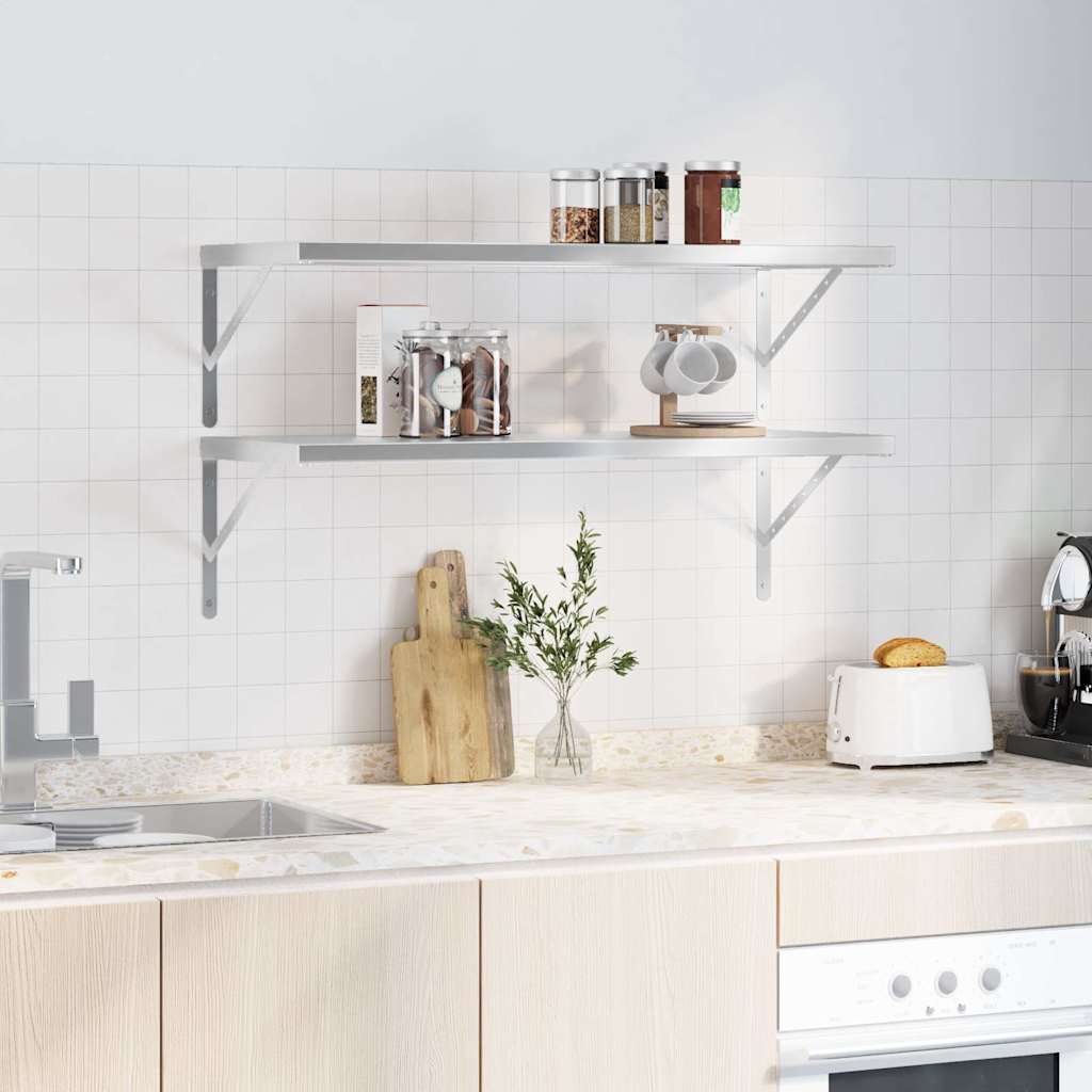 Vegghyller 2 stk 100x40x3 cm sølv rustfritt stål