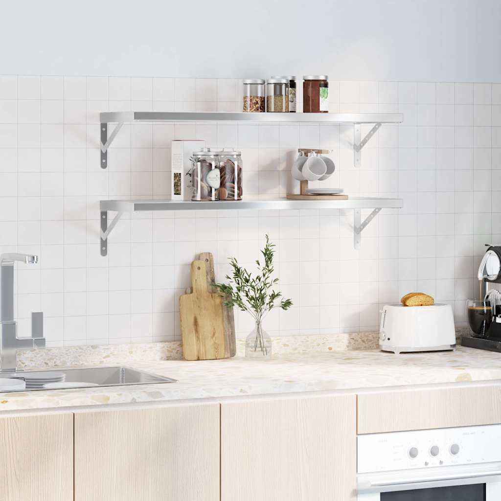 Vegghyller 2 stk 100x30x3 cm sølv rustfritt stål vidaXL