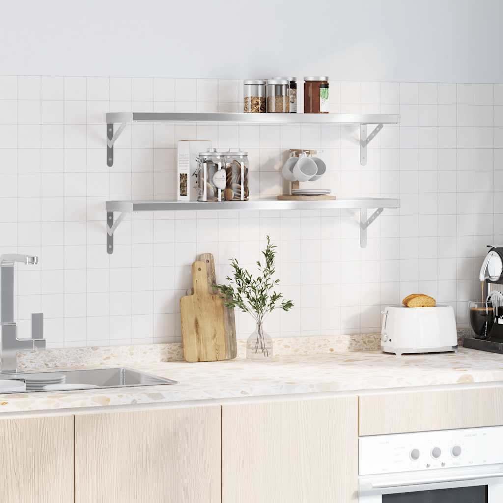 Vegghyller 2 stk 100x23,5x3 cm sølv rustfritt stål