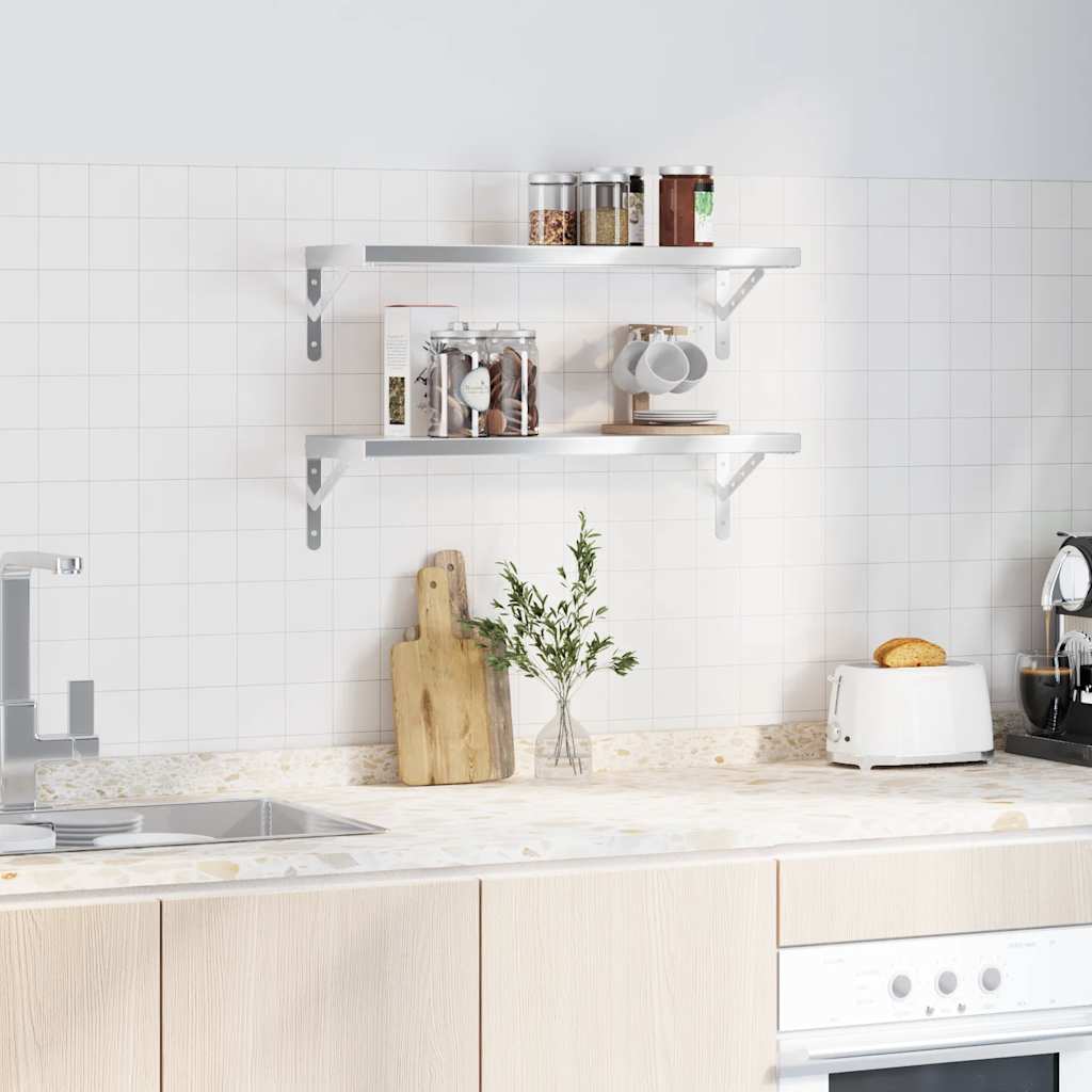 Vegghyller 2 stk 75x23,5x3 cm sølv rustfritt stål