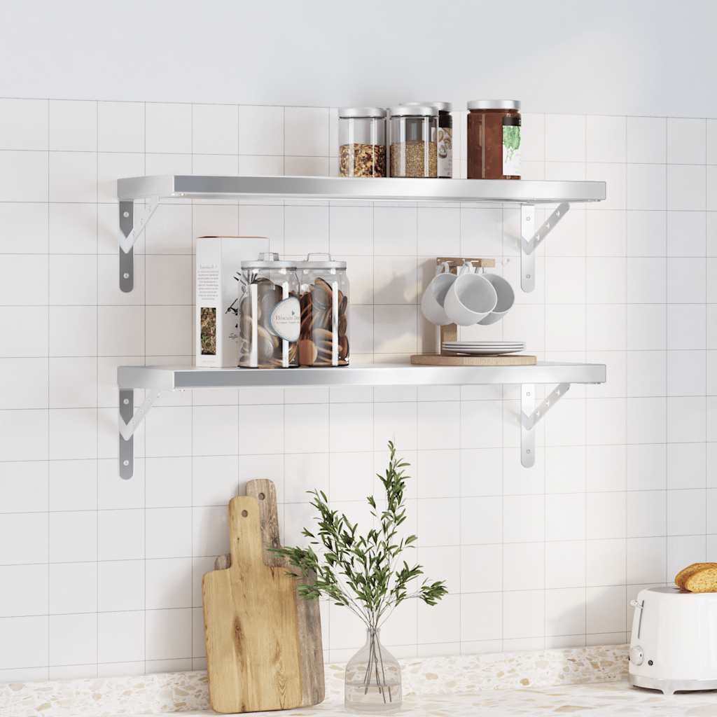 Vegghyller 2 stk 75x23,5x3 cm sølv rustfritt stål