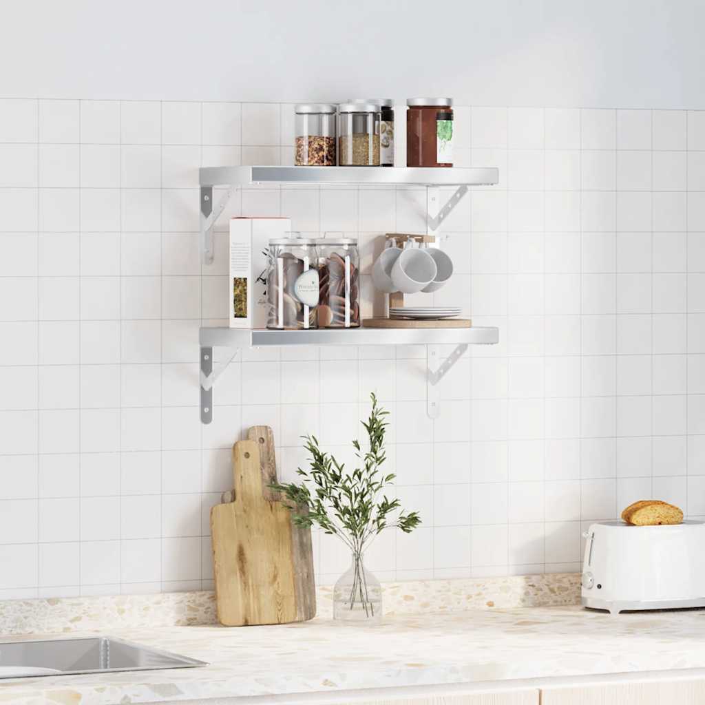 Vegghyller 2 stk 50x23,5x3 cm sølv rustfritt stål