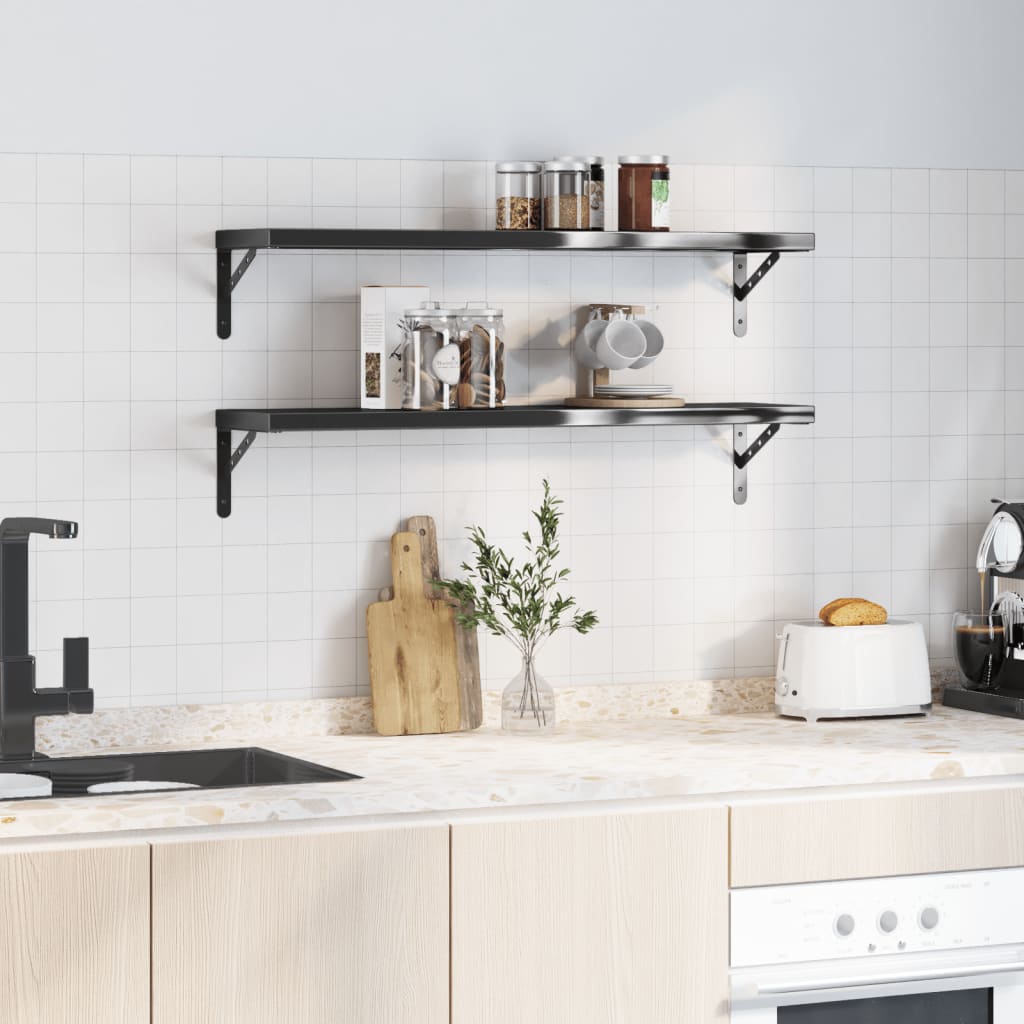 Vegghyller 2 stk 100x23,5x3 cm svart rustfritt stål
