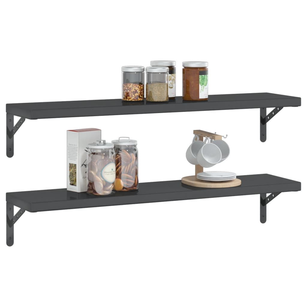 Vegghyller 2 stk 100x23,5x3 cm svart rustfritt stål
