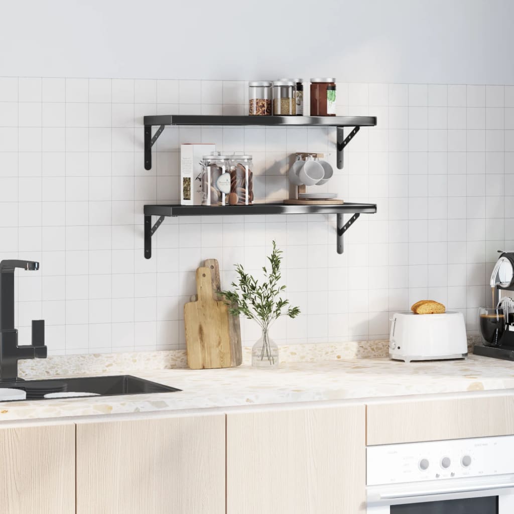 Vegghyller 2 stk 75x23,5x3 cm svart rustfritt stål