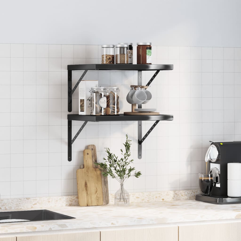 Vegghyller 2 stk 50x40x3 cm svart rustfritt stål