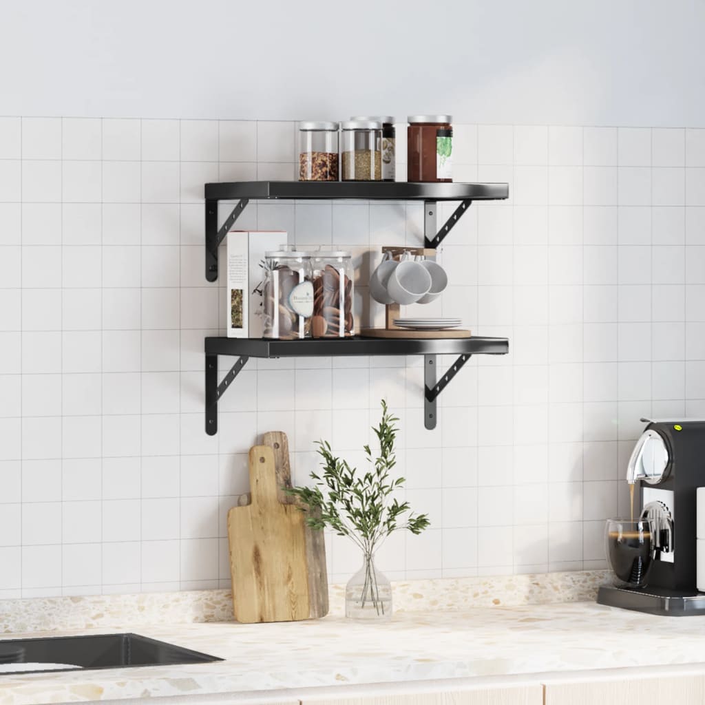 Vegghyller 2 stk 50x30x3 cm svart rustfritt stål