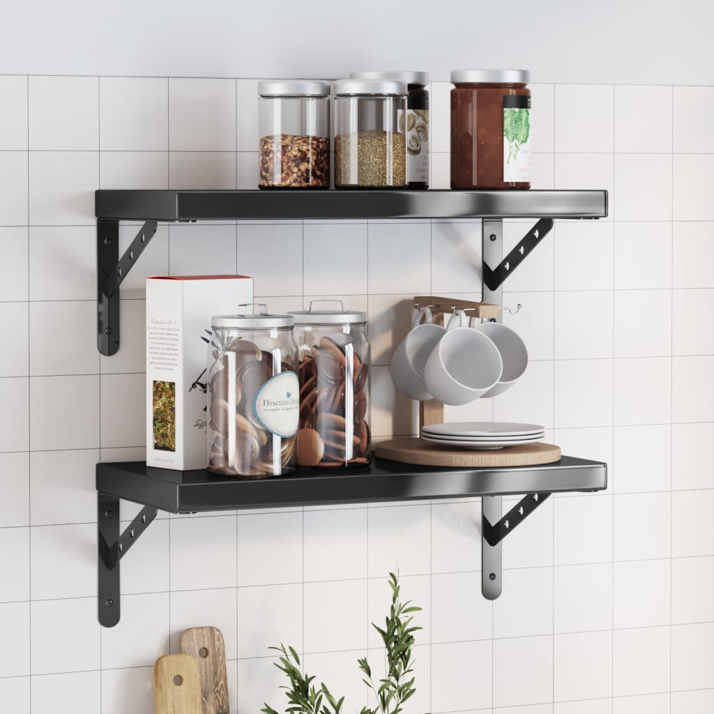 Vegghyller 2 stk 50x23,5x3 cm svart rustfritt stål
