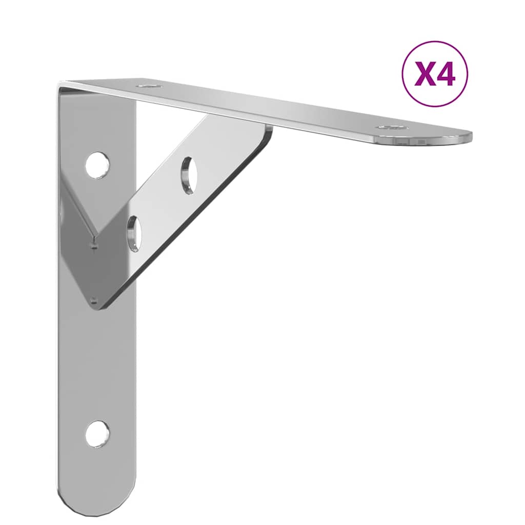 Hyllebraketter 4 stk 20x2,5x14 cm sølv rustfritt stål